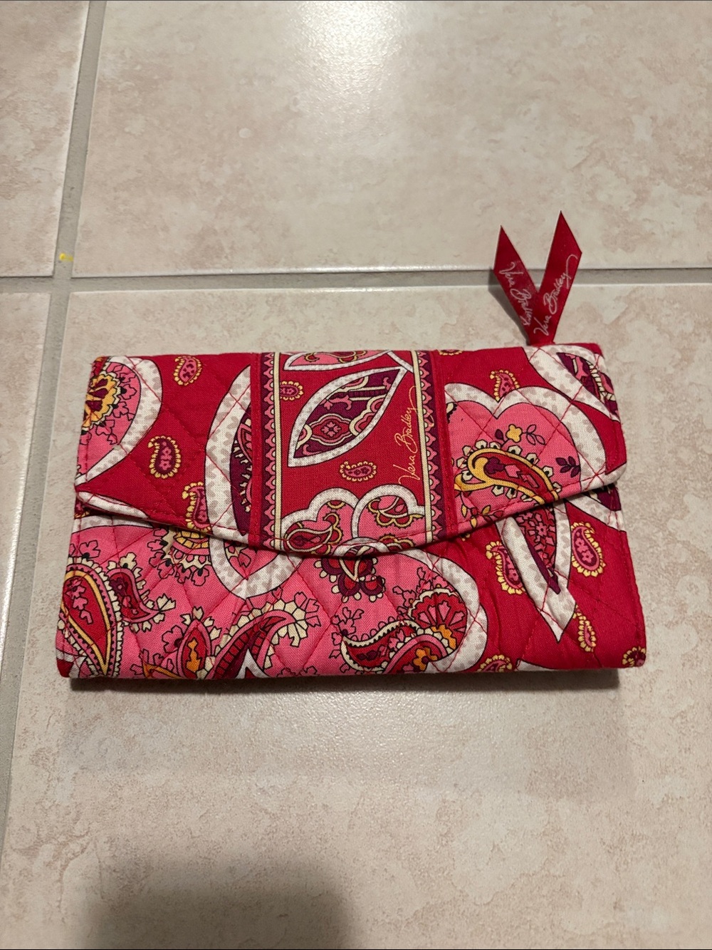 Vera Bradley Quilted Paisley Foldover Wallet - Pink & Red